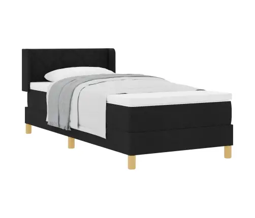 Kastītes Atsperu Gulta Ģeometriskais Ar Galvas Klāju Melna 100 X 200 Cm Koka Vidaxl