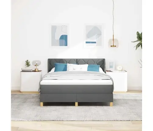 Boxspring Gulta Ar Matraci Tumši Pelēkā Krāsā, 140 X 190 Cm, Audums Vidaxl