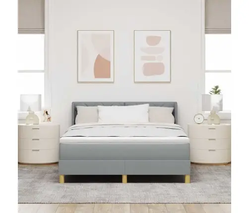 Box Spring Gulta Ar Madraci Gaišpelēkā Krāsā, 140 X 200 Cm, Audums. Vidaxl