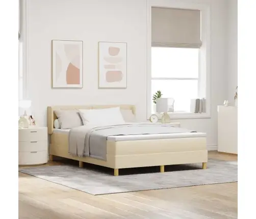 Gulta Ar Atsperēm Ar Matraci Krēmkrāsa 160 X 200 Cm Audums Vidaxl