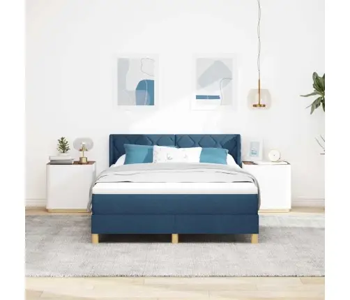 Gulta Ar Atsperēm Ar Matraci Zila 160 X 200 Cm Audums Vidaxl