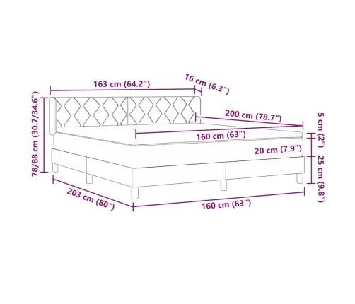 Gulta Ar Atsperēm Ar Matraci Zila 160 X 200 Cm Audums Vidaxl