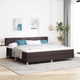 Kastītes Atsperu Gulta Tumši Brūns Un Balts 200 X 200 Cm Audums Vidaxl