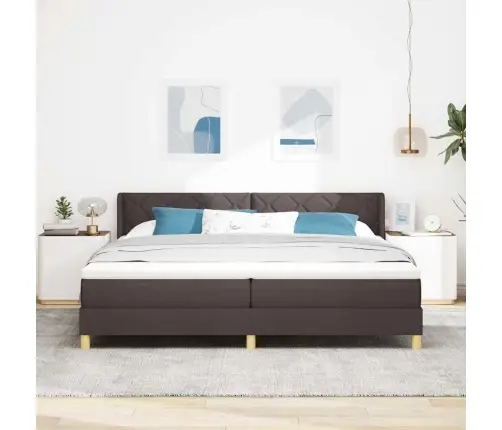 Kastītes Atsperu Gulta Tumši Brūns Un Balts 200 X 200 Cm Vidaxl