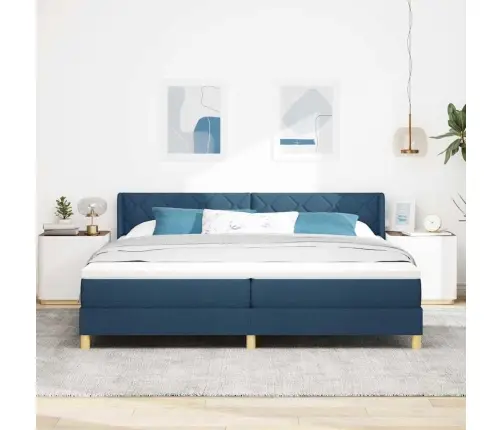 Box Spring Gulta Ar Matraci Zilā Krāsā, 200 X 200 Cm, Audums Vidaxl