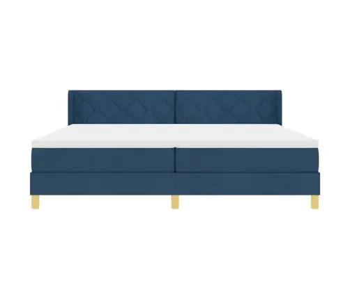 Box Spring Gulta Ar Matraci Zilā Krāsā, 200 X 200 Cm, Audums Vidaxl