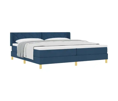 Box Spring Gulta Ar Matraci Zilā Krāsā, 200 X 200 Cm, Audums Vidaxl