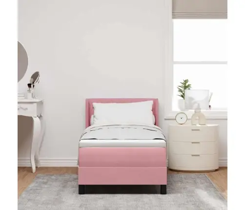Kastītes Atsperu Gulta Ar Matraci Rozā 200 X 80 Cm Poliesters Vidaxl