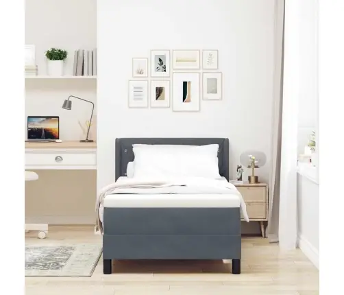 Kastes Gultas Ar Matraci Tumši Pelēks 90X190 Cm Samts Vidaxl