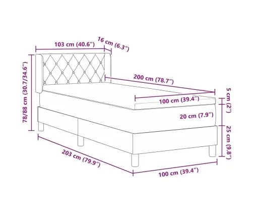 Gultas Atsperes Gulta Ar Matraču Tumši Zila 100X200 Cm Samts Vidaxl