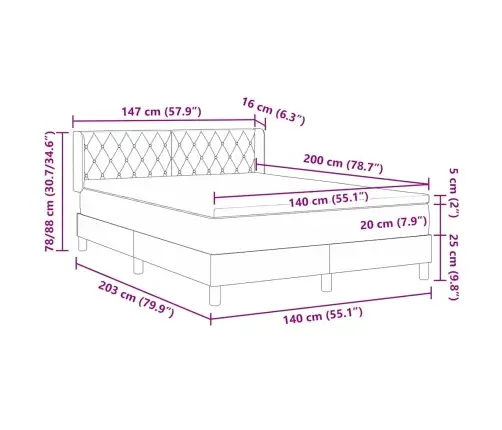 Lielgabarīta Gultas Un Matracis Melnā Krāsā 140X200 Cm No Samta Vidaxl