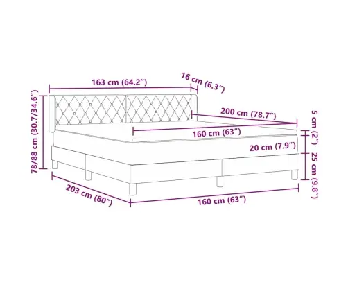 Gultas Atsperu Rāmis Ar Matraci Melns 160X200 Cm Aksoms Vidaxl