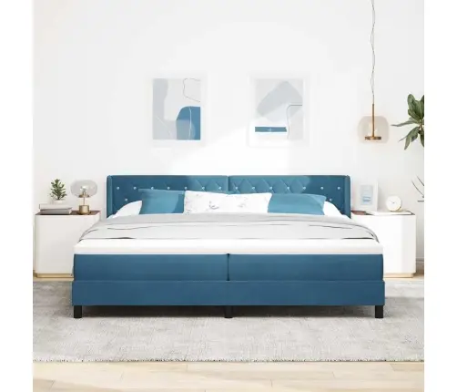 Gultas Pamatne Ar Matraču Tumši Zilā Krāsā 200X200 Cm No Velūra Vidaxl