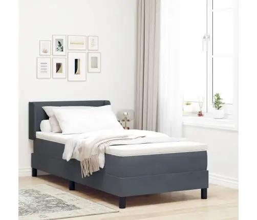 Gultas Pamatne Ar Matraci Tumši Pelēka 90X190 Cm No Samta Vidaxl