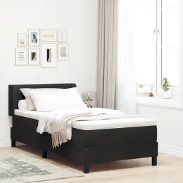 Lova Su Spyruokliniu Čiužiniu Juoda 100X200 Cm Aksominė Juoda Lova Su Spyruokliniu Čiužiniu Juoda 100X200 Cm Aksominė Juoda