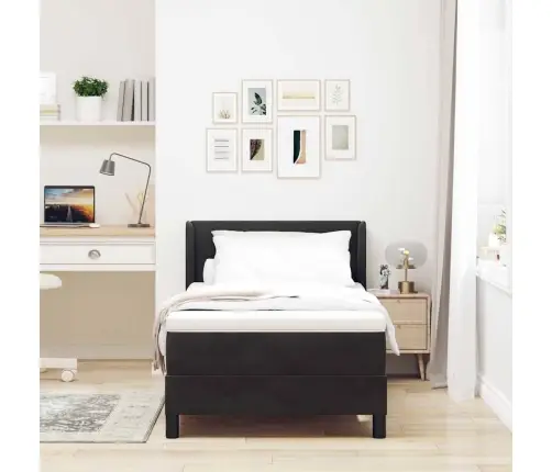 Lova Su Spyruokliniu Čiužiniu Juoda 100X200 Cm Aksominė Juoda