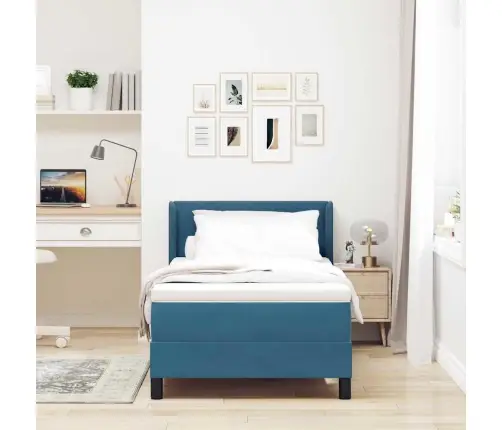 Gultas Rāmis Ar Matraci Tumši Zils 100X200 Cm Samts Vidaxl