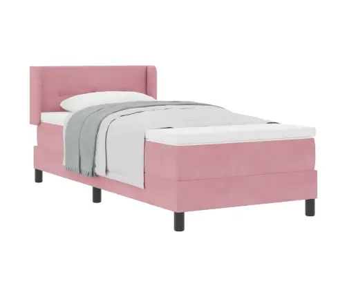 Gultas Rāmis Ar Matraci Melnā Krāsā 100X200 Cm Samts Rozā Vidaxl