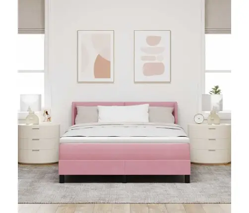 Kastītes Atsperu Gulta Ar Matraci Rozā 200 X 140 Cm Poliesters Vidaxl