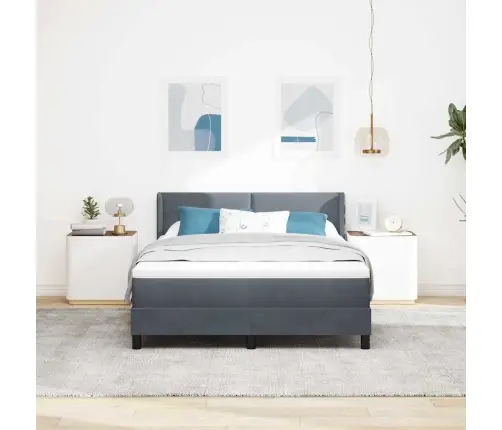 Gultas Pamatne Ar Matrači Tumši Pelēka 160X200 Cm Samts Vidaxl