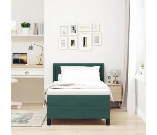 Gultas Rāmis Ar Matraci Melnā Krāsā 100X200 Cm Samts Tumši Zaļa Vidaxl