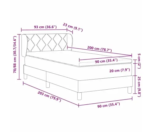 Gultas Rāmja Matracis Tumši Pelēks 90X200 Cm Samts Vidaxl
