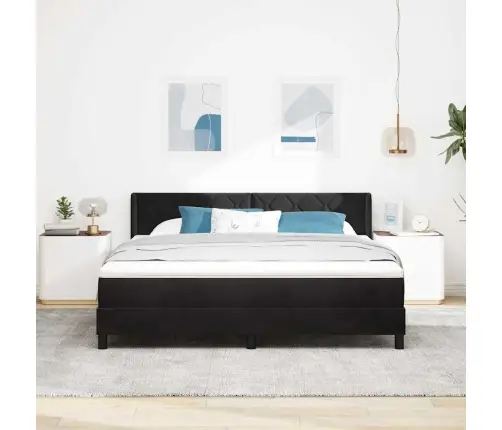 Kastītes Atsperu Gulta Ar Matraci Melna 200 X 180 Cm Poliesters Vidaxl