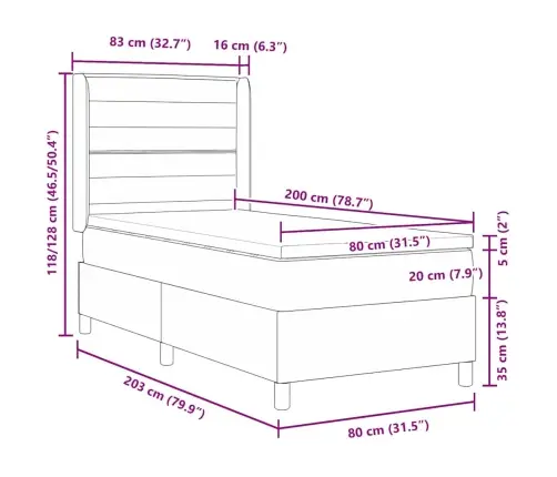 Kastītes Atsperu Gulta Ar Matraci Melna 80 X 200 Cm Audums Vidaxl