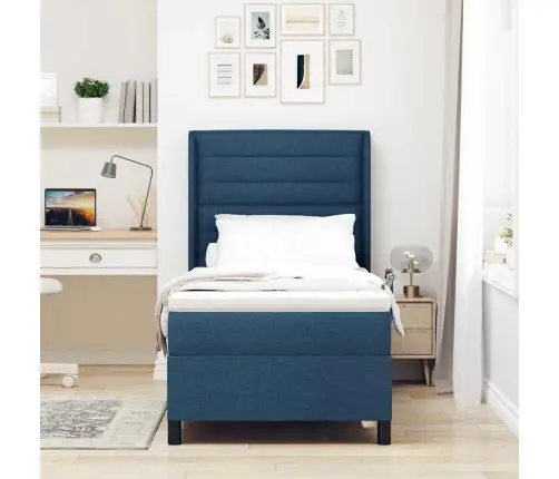 Kastītes Atsperu Gulta Ar Matraci Zila 80 X 200 Cm Audums Vidaxl