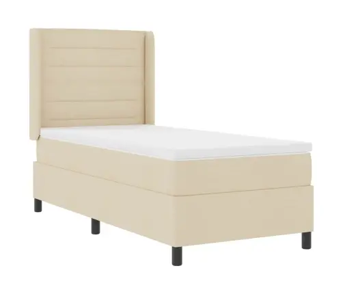 Kastītes Atsperu Gulta Ar Matraci Krēmkrāsa 90 X 190 Cm Audums Vidaxl