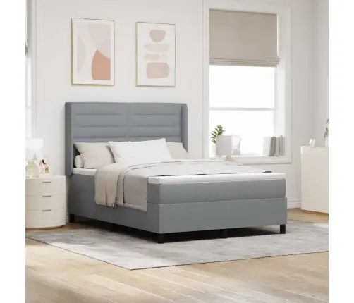 Kastītes Atsperu Gulta Gaiši Pelēka 140 X 190 Cm Audums Vidaxl