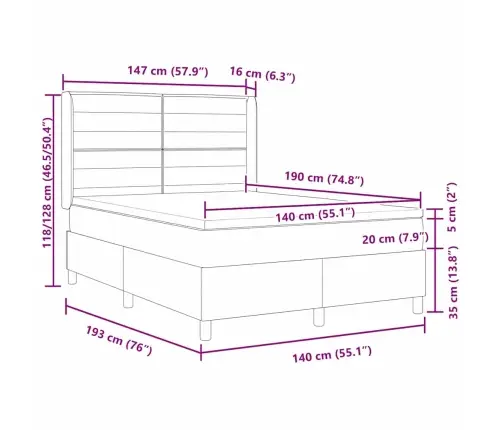 Kastītes Atsperu Gulta Ar Matraci Melna 140 X 190 Cm Audums Vidaxl