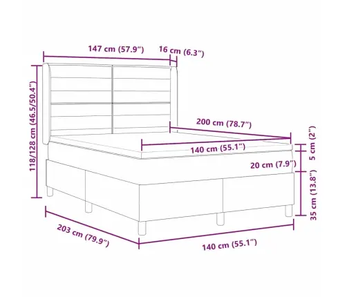Kastītes Atsperu Gulta Ar Matraci Melna 140 X 200 Cm Audums Vidaxl
