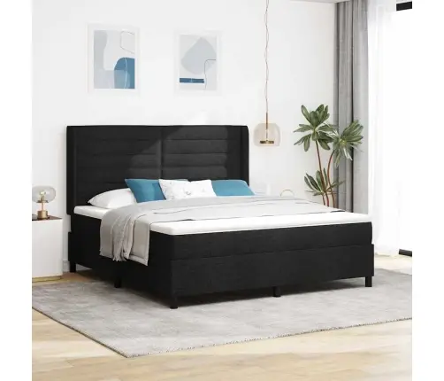 Kastītes Atsperu Gulta Ar Matraci Melna 180 X 200 Cm Audums Vidaxl
