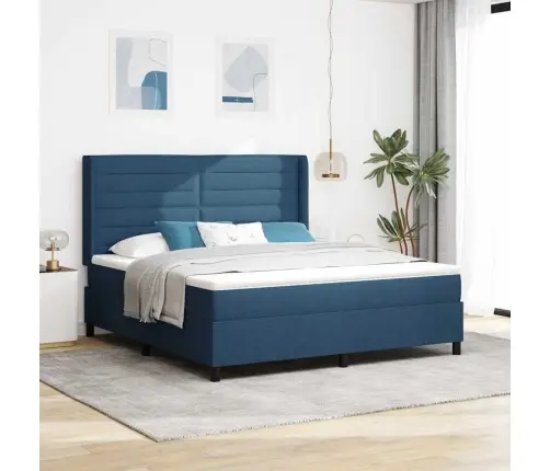 Kastītes Atsperu Gulta Ar Matraci Zila 180 X 200 Cm Audums Vidaxl