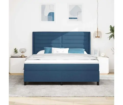 Kastītes Atsperu Gulta Ar Matraci Zila 180 X 200 Cm Audums Vidaxl