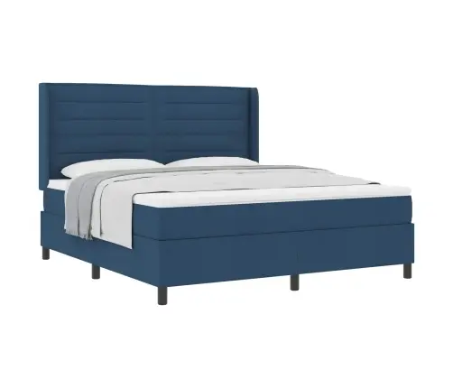 Kastītes Atsperu Gulta Ar Matraci Zila 180 X 200 Cm Audums Vidaxl