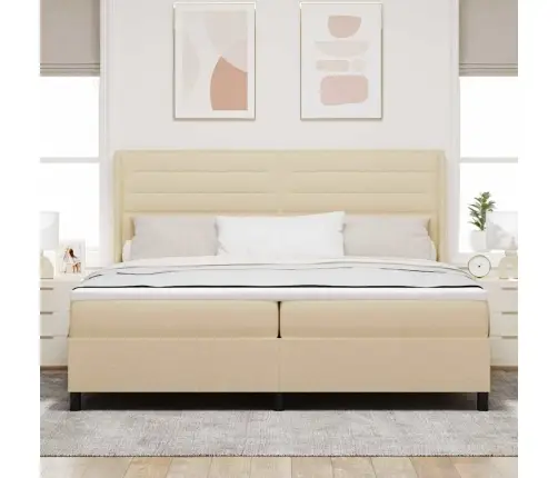 Kastītes Atsperu Gulta Ar Matraci Krēmkrāsa 200 X 200 Cm Audums Vidaxl