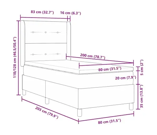 Kastītes Atsperu Gulta Ar Matraci Krēmkrāsa 80 X 200 Cm Audums Vidaxl