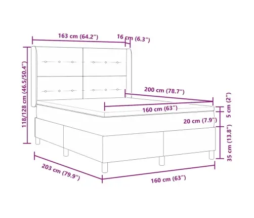Kastītes Atsperu Gulta Ar Matraci Melna 160 X 200 Cm Audums Vidaxl