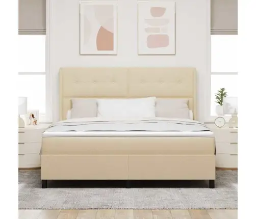 Kastītes Atsperu Gulta Ar Matraci Krēmkrāsa 180 X 200 Cm Audums Vidaxl