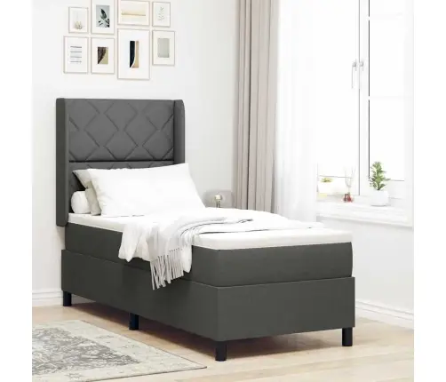 Box Spring Gulta Ar Matraci Tumši Pelēks 90 X 190 Cm Auduma Vidaxl