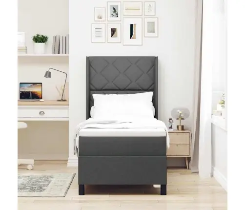 Box Spring Gulta Ar Matraci Tumši Pelēks 90 X 190 Cm Auduma Vidaxl