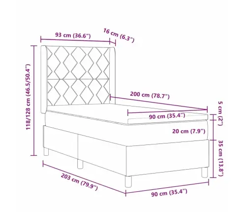 Box Spring Gulta Ar Matraci Tumši Pelēkā Krāsā, 90X200 Cm, Audums Vidaxl