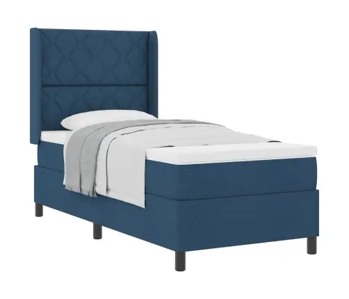 Box Spring Gulta Ar Matraci, Zils - 100 X 200 Cm, Audums Vidaxl