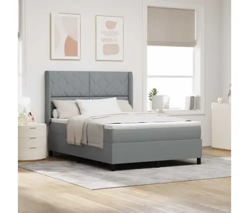 Box Spring Gulta Ar Matraci Gaiši Pelēks 160X200 Cm, Audums. Vidaxl