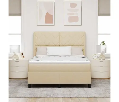 Kastītes Atsperu Gulta Ar Matraci Krēmkrāsa 160 X 200 Cm Audums Vidaxl