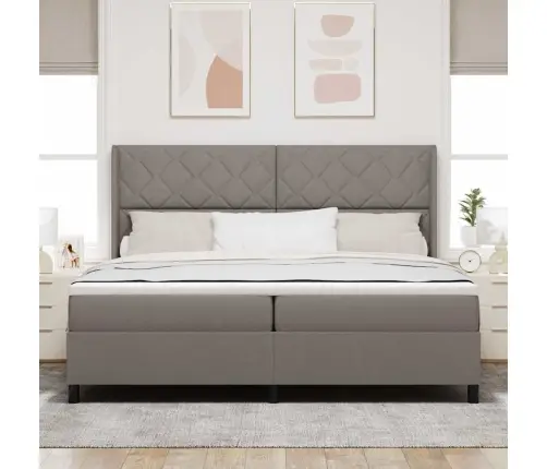 Kastītes Atsperu Gulta Pelēkbrūna 200 X 200 Cm Audums Vidaxl