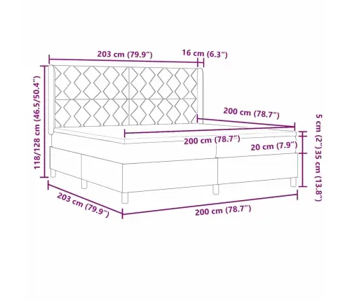 Kastītes Atsperu Gulta Pelēkbrūna 200 X 200 Cm Audums Vidaxl