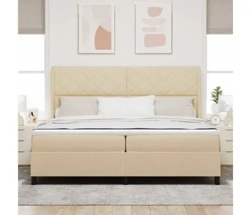 Kastītes Atsperu Gulta Ar Matraci Krēmkrāsa 200 X 200 Cm Audums Vidaxl